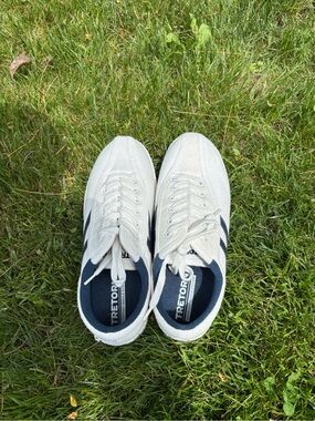Tretorn White and Navy Canvas Low-Top Sneakers
